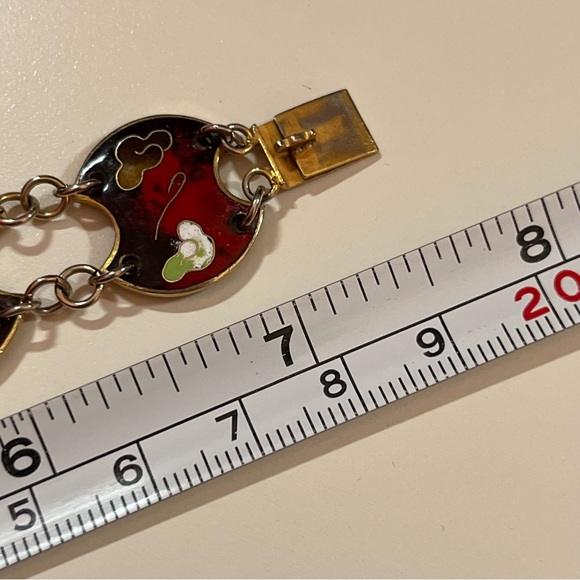Vintage 60 70 Bohemian Red Enameled Double link made in Taiwan Mod MCM Bracelet - Picture 12 of 16